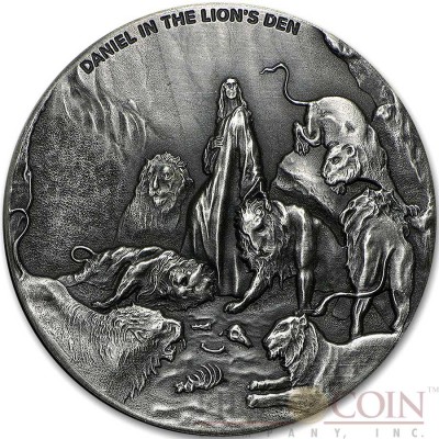 Niue Island DANIEL IN THE LION'S series BIBLICAL Silver coin $2 High relief 2016 Antique finish 2 oz